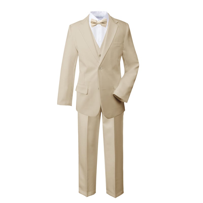 Spring Notion Boys' Modern Fit Light Khaki Dress Suit Set with Champagne Bow Tie 07 - Image 1